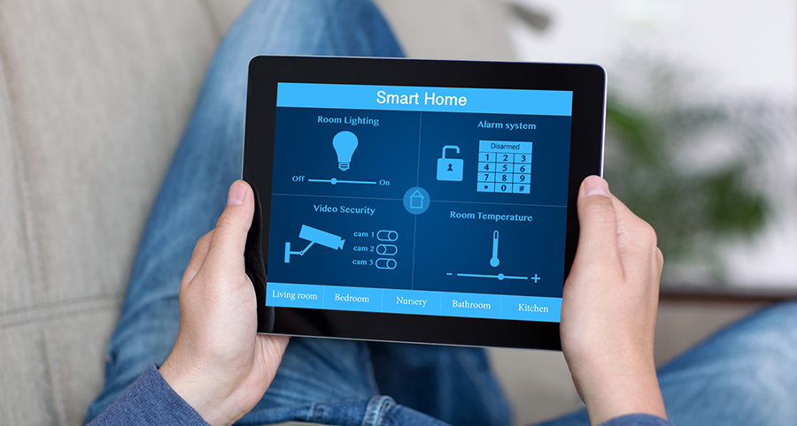 The ability to access and control security components from a mobile device is one of the top smart home trends in Baltimore. Close-up of smart home security app.
