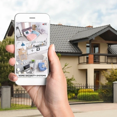 Baltimore vivint phone display of cctv live feed in front of a house